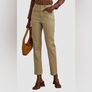 Tove Women's Beige Khaki Flat Front Cotton Twill Straight leg Trousers Pant US 4